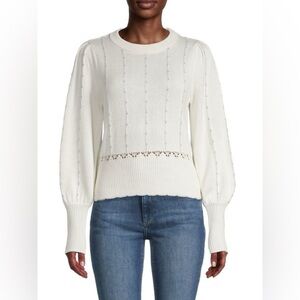 DESIGN 365
Dotted Stripe Pointelle Knit Sweater Cream Silver Size S M Top Winter